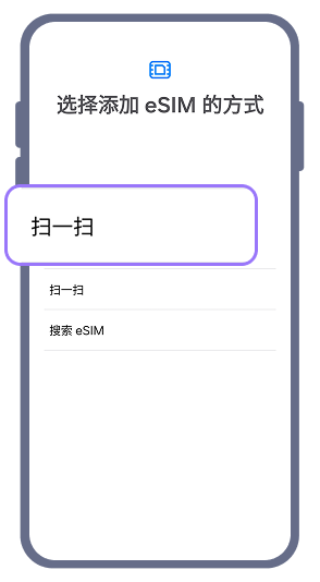 2. 當出現「選擇eSIM新增方式」時，請選擇「掃描QR碼」。