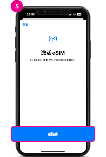 5. 请按"继续"键激活eSIM。