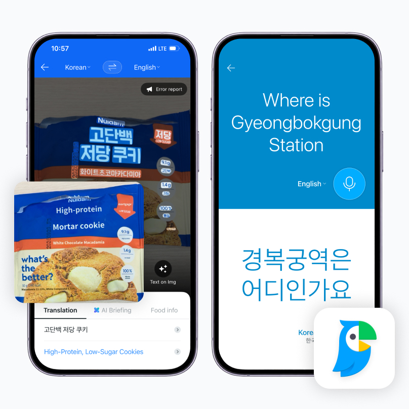 Papago image translation and conversation translation screen