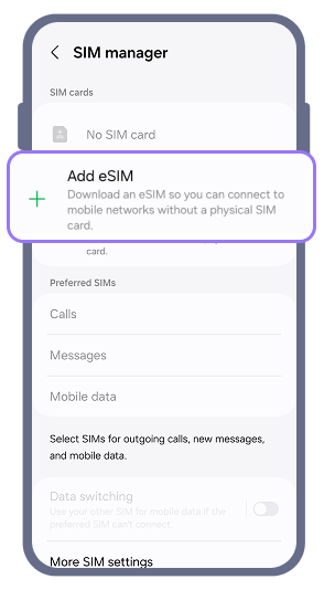 2. When 'Select eSIM Addition Method' appears, select 'Scan QR Code'.