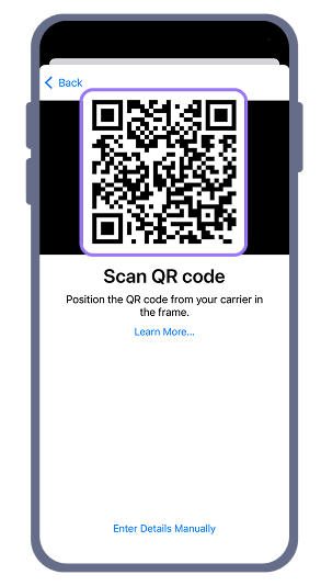 2. When the Cellular Settings screen appears, select 'Use QR Code' and scan the QR code of the received product.