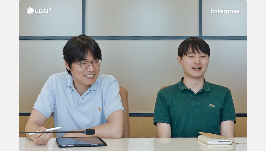 LG U+ Enterprise LG유플러스 전용회선사업팀 신건수 책임과 김홍기 책임인터뷰하는 모습