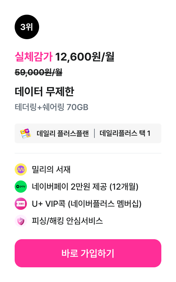 너겟 인기 요금제 2위