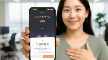 모델이 AI비즈콜 폭언탐지 기능 을 소개하는 모습을 AI로 생성한 이미지