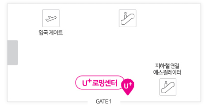 김포공항 1층 출국/입국장 GATE1과 지하철 연결 에스컬레이터 사이